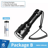 Super bright Diving Flashlight IP68 highest waterproof rating Professional diving light Powered by 18650 battery With hand rope