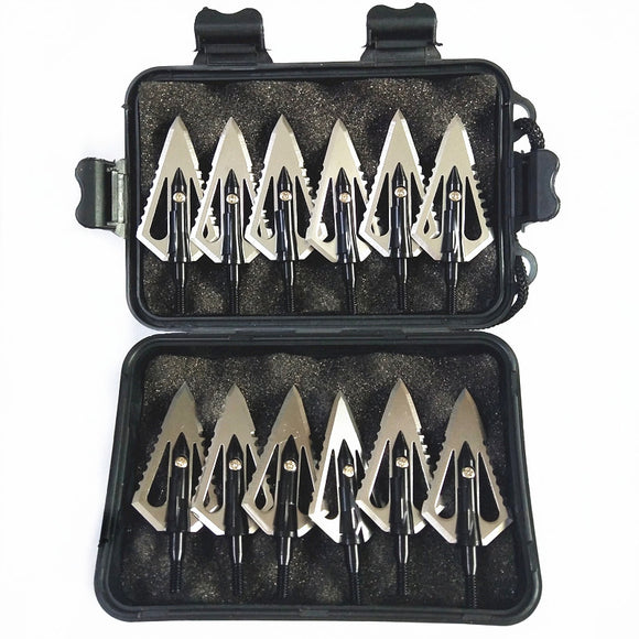 12PCs Hunting Stinger Broadheads 4 Blade 100Grains 2 Sawtooth Blade for Crossbow Hunting