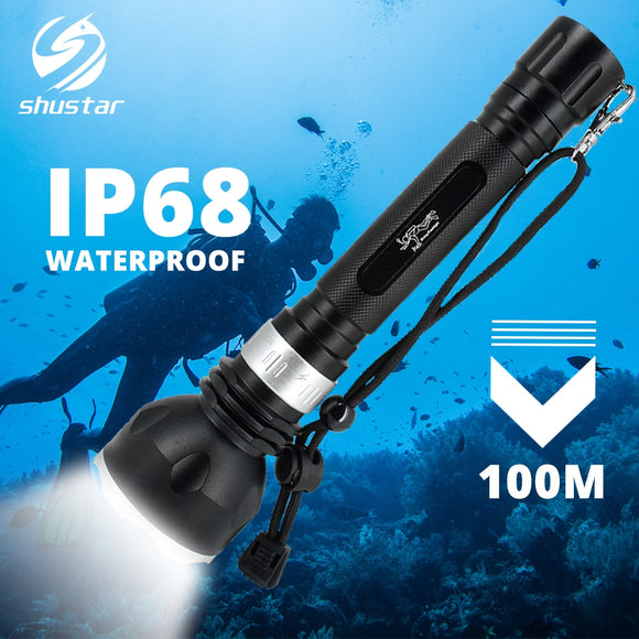 IP68 Waterproof Diving Flashlight Professional Diving Torch 100M underwater with Rotary touch switch 5 lighting modes Dive light