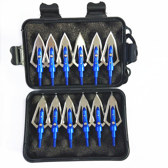 12pcs Flat Arrowhead Stainless Steel 2 Blade Broadheads 100 Grain for Crossbow and Compound Bow