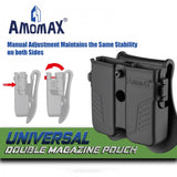 Amomax Double Tactical Hunting Magazine Pouch for Universal 9mm .40 .45 Caliber Single Double Stack Magazines - Black