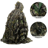 Lifelike 3D Leaves Camouflage Poncho Cloak Stealth Suits Outdoor Woodland CS Game Clothing for Hunting Shooting Birdwatching Set