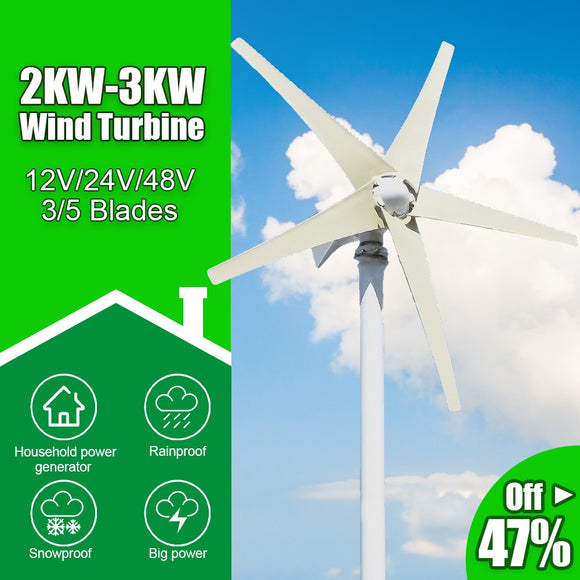Free Energy 2000W 3000W 3/5 Blades Windmill 12V 24V 48V Wind Power Small Wind Turbine Generator MPPT Controller For Home use