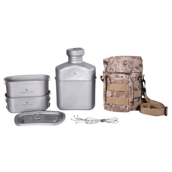 2022 New! Top Quality Outdoor Camping Titanium Military Canteen Cups Cooking Set Water Bottle Bowl Kettle Mess Kit