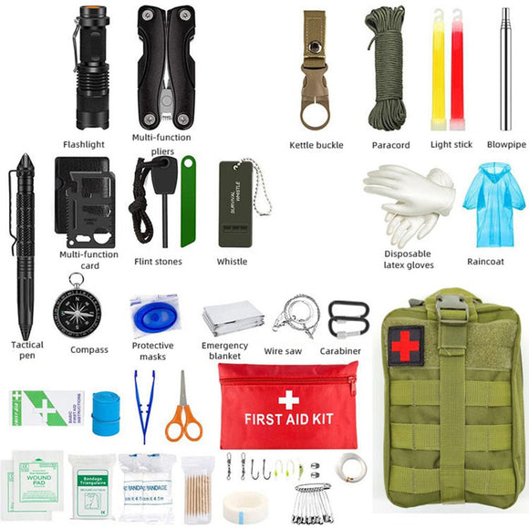 Survival First Aid Kit Outdoor Survival Tool Kit For Camping Hiking Package Tactical First Aid Bag Resistant And Portable