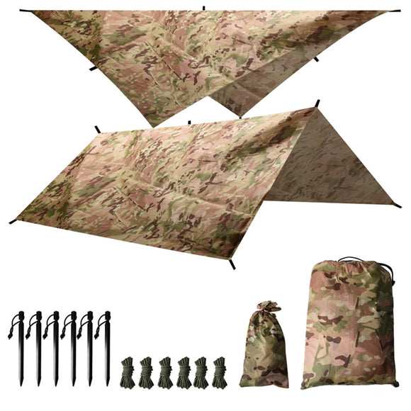 Outdoor Tent Canopy CP Camouflage Lightweight Tent Sunshade Canopy Windproof Waterproof Camping Tarp Awning Mat Accessories