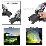 High Power XHP99 Super Bright LED Headlamp Fishing Headlight Telescopic Zoom IP64 Waterproof with Charge Display