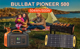 US Stock BULLBAT 500W Portable Power Station 505Wh Solar Power Generator Lithium Battery Powered Outlet 110V AC 60W PD QC3.0