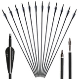 12pcs 31inch 500-550 spine Carbon Arrows  Black and White Feather for Recurve/Compound Bow for hunting shooting
