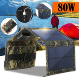 5V 80W Camo Foldable USB Solar Panel Outdoor Folding Waterproof Solar Panels Charger Mobile Power Bank Camping Hiking Phone Charger