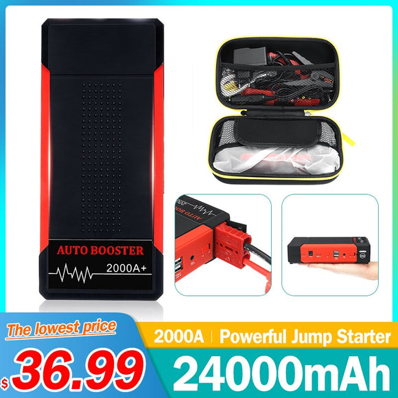 High Quality Car Jump Starter 2000A 24000mAh 12V Portable Power Bank Emergency Power Supply Bank Battery Car Battery Booster Kit