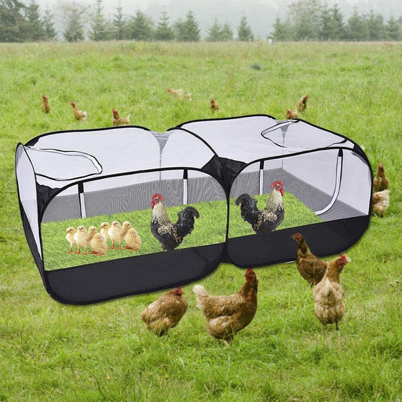 Foldable Double Room Cage Fence Tent Portable Breathable for Chick Rabbit Small Pet Outdoor