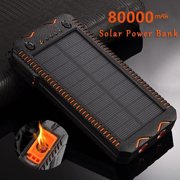 80000mAh Solar Power Bank High-Capacity Phone Charging Power Bank with Cigarette Lighter Double USB Outdoor Emergency Charger