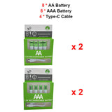 High Capacity AA + AAA USB Rechargeable battery Kits 1.5V AA 2600mWh/AAA 750mWh li-ion batteries for toys watch MP3 player thermometer+TYPE-C Cable