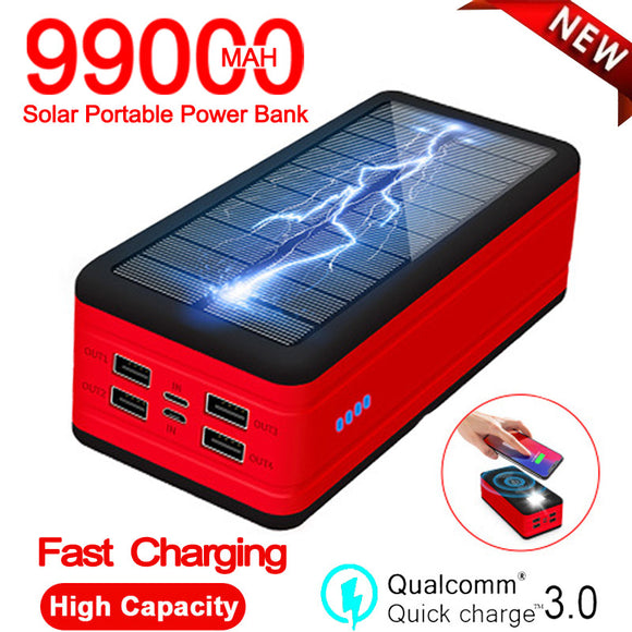 99000mah Power Bank Solar Wireless Fast Charging LED Light Portable Phone Charger External Battery For Xiaomi iPhone Samsung